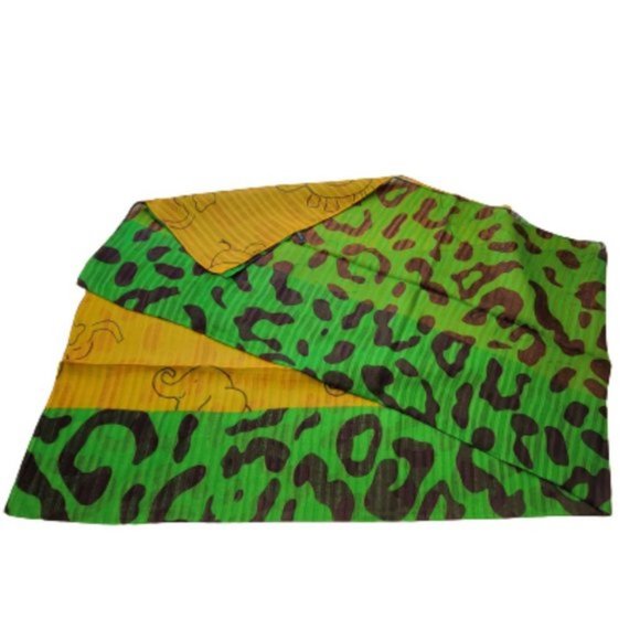 Elephant Motif Scarf in Yellow and Green- NEW - Picture 1 of 6